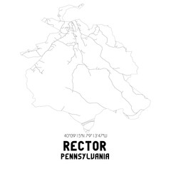 Rector Pennsylvania. US street map with black and white lines.