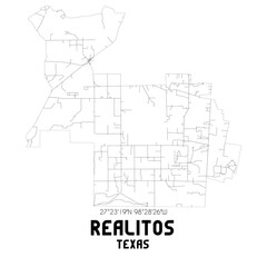 Realitos Texas. US street map with black and white lines.
