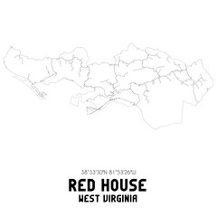 Red House West Virginia. US street map with black and white lines.