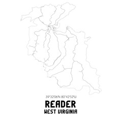 Reader West Virginia. US street map with black and white lines.