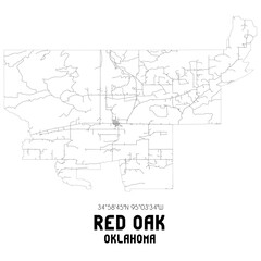Red Oak Oklahoma. US street map with black and white lines.