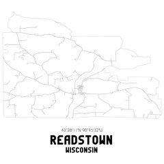 Readstown Wisconsin. US street map with black and white lines.