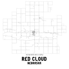 Red Cloud Nebraska. US street map with black and white lines.