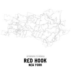 Red Hook New York. US street map with black and white lines.