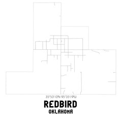 Redbird Oklahoma. US street map with black and white lines.