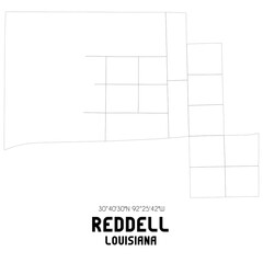 Reddell Louisiana. US street map with black and white lines.