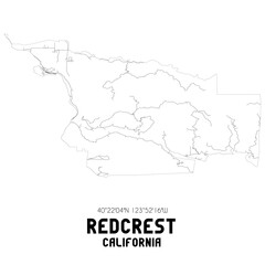 Redcrest California. US street map with black and white lines.