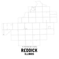 Reddick Illinois. US street map with black and white lines.