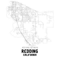 Redding California. US street map with black and white lines.