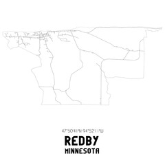 Redby Minnesota. US street map with black and white lines.