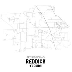 Reddick Florida. US street map with black and white lines.