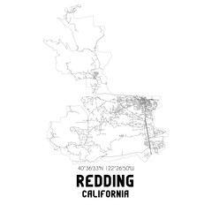Redding California. US street map with black and white lines.