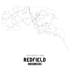 Redfield Arkansas. US street map with black and white lines.