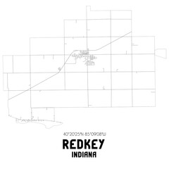 Redkey Indiana. US street map with black and white lines.