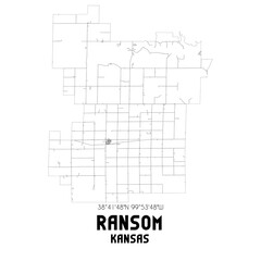 Ransom Kansas. US street map with black and white lines.