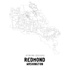 Redmond Washington. US street map with black and white lines.