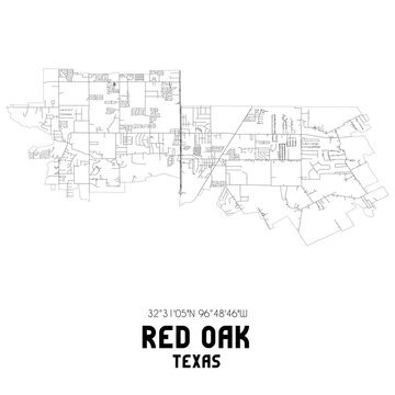 Red Oak Texas. US Street Map With Black And White Lines.