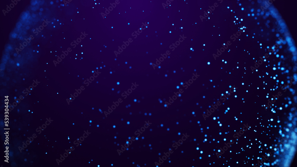 Poster magical sparkles of light form abstract structures. blue glow particles with amazing bokeh for fanta