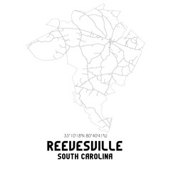 Reevesville South Carolina. US street map with black and white lines.