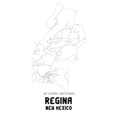Regina New Mexico. US street map with black and white lines.