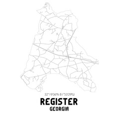 Register Georgia. US street map with black and white lines.