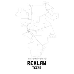 Reklaw Texas. US street map with black and white lines.