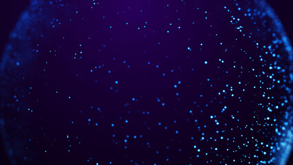Magical sparkles of light form abstract structures. Blue glow particles with amazing bokeh for fantastic background. 3d render.