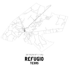 Refugio Texas. US street map with black and white lines.