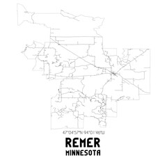 Fototapeta premium Remer Minnesota. US street map with black and white lines.