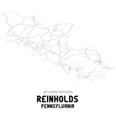 Reinholds Pennsylvania. US street map with black and white lines.