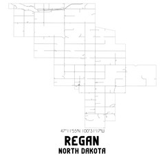 Regan North Dakota. US street map with black and white lines.