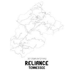 Reliance Tennessee. US street map with black and white lines.