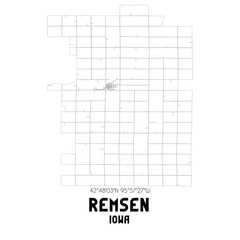 Remsen Iowa. US street map with black and white lines.