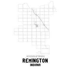 Remington Indiana. US street map with black and white lines.