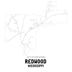 Fototapeta premium Redwood Mississippi. US street map with black and white lines.