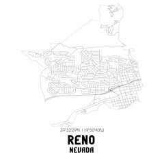 Reno Nevada. US street map with black and white lines.