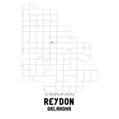 Reydon Oklahoma. US street map with black and white lines.