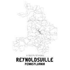 Reynoldsville Pennsylvania. US street map with black and white lines.