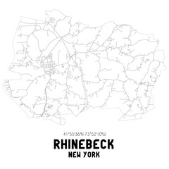 Rhinebeck New York. US street map with black and white lines.