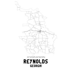 Reynolds Georgia. US street map with black and white lines.