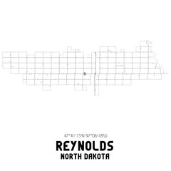 Reynolds North Dakota. US street map with black and white lines.