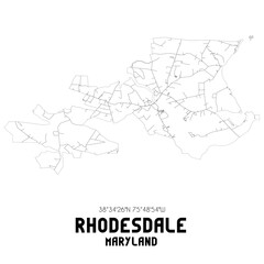 Rhodesdale Maryland. US street map with black and white lines.