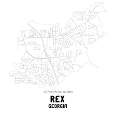 Rex Georgia. US street map with black and white lines.
