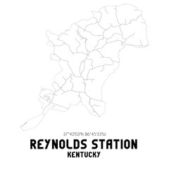Reynolds Station Kentucky. US street map with black and white lines.