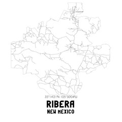 Ribera New Mexico. US street map with black and white lines.