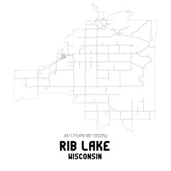 Rib Lake Wisconsin. US street map with black and white lines.