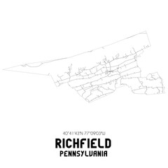 Richfield Pennsylvania. US street map with black and white lines.