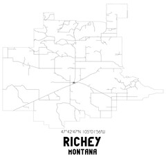 Richey Montana. US street map with black and white lines.