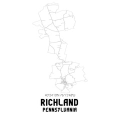 Richland Pennsylvania. US street map with black and white lines.