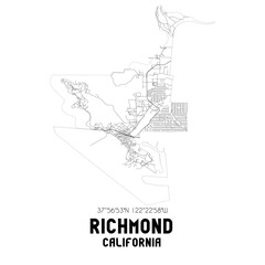 Fototapeta na wymiar Richmond California. US street map with black and white lines.